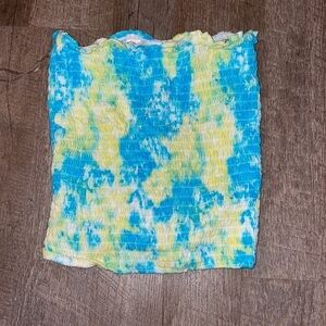 Small - large justice tie dye green blue yellow stretchy tube top crop top